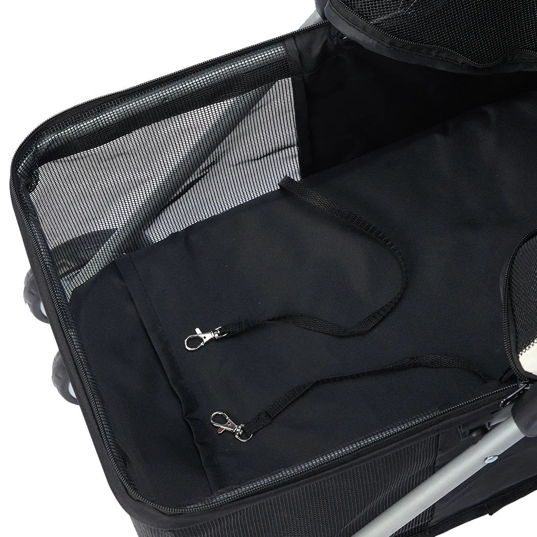 Pet Stroller Dog Cat Pram Foldable Carrier 4 Wheels Large Travel Pushchair - Black