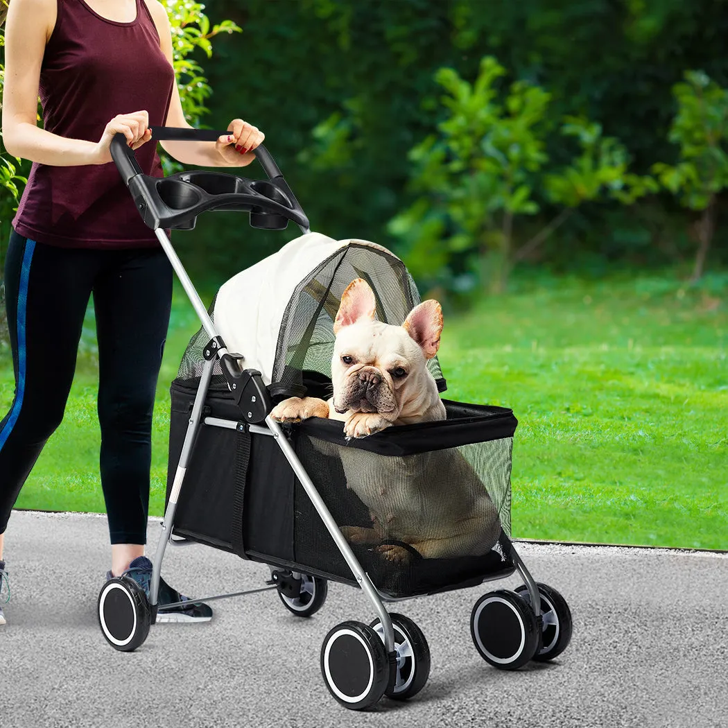 Pet Stroller Dog Cat Pram Foldable Carrier 4 Wheels Large Travel Pushchair - Black