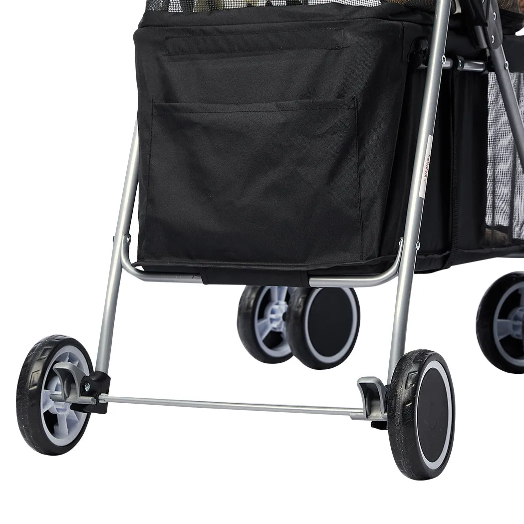 Pet Stroller Dog Cat Pram Foldable Carrier 4 Wheels Large Travel Pushchair - Black