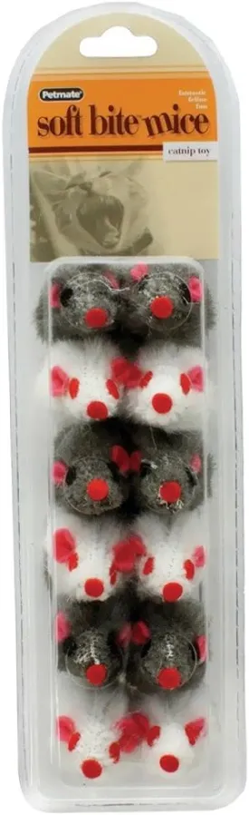 Petmate Assorted Softbite Fur Mice Plush Catnip Toy Small