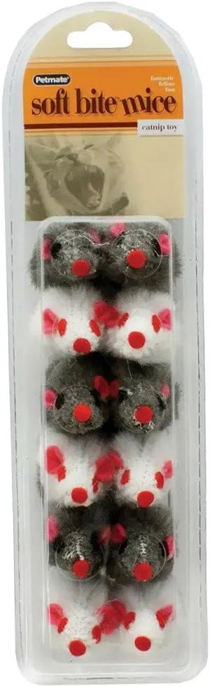 Petmate Assorted Softbite Fur Mice Plush Catnip Toy Small