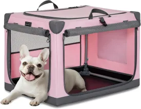 PETSFIT Travel Dog Crate, with Patented Adjustable Fabric Cover, Chewproof & Lockable Mesh Doors, Waterproof Base Portable Kennel Pink 26 Inch