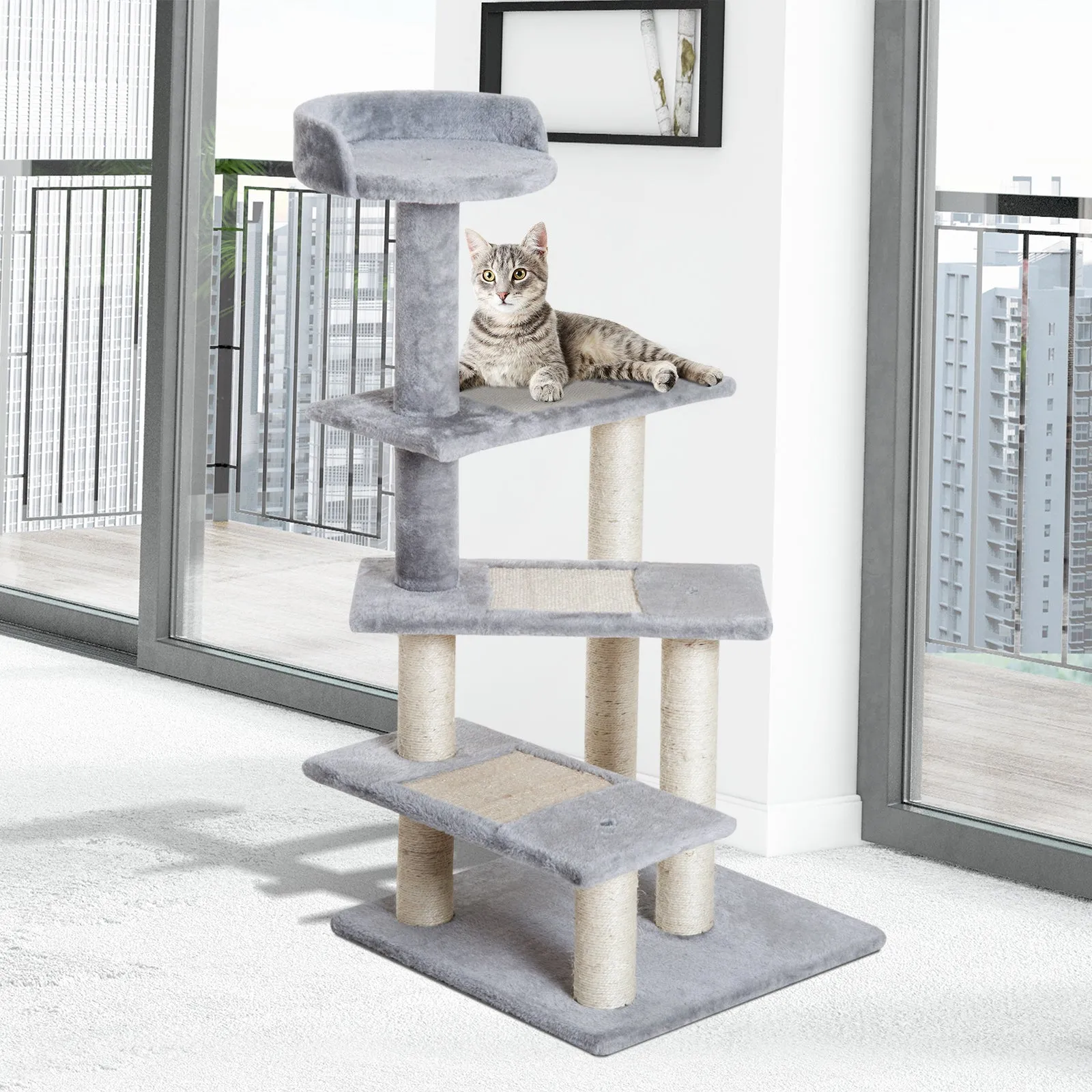 Plush Cat Tree Activity Center-Grey