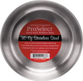 Pro Select Stainless Steel Dog Bowl with Rubber Base Sizes Vary (1 Pack), 30 OZ