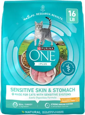 Purina ONE Sensitive Stomach, Sensitive Skin, Natural Dry Cat Food,  Plus Sensitive Skin and Stomach Formula - 16 lb. Bag