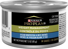 Purina Pro Plan Adult Weight Management Ocean Whitefish and Rice Entree in Sauce Weight Control Cat Food 3 Ounce (Pack of 24)