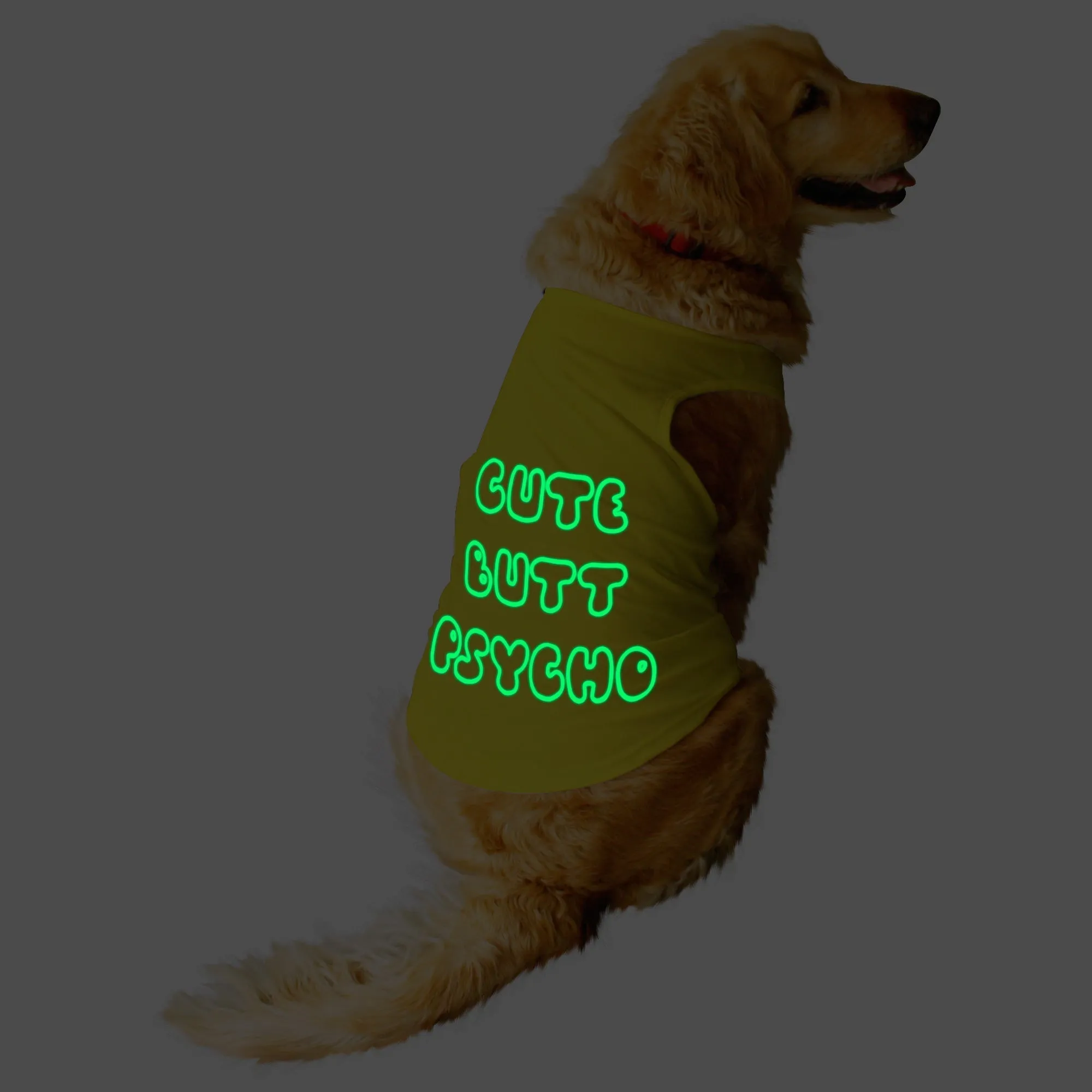 "Cute Butt Psycho" Night Glow Printed Dog Tee