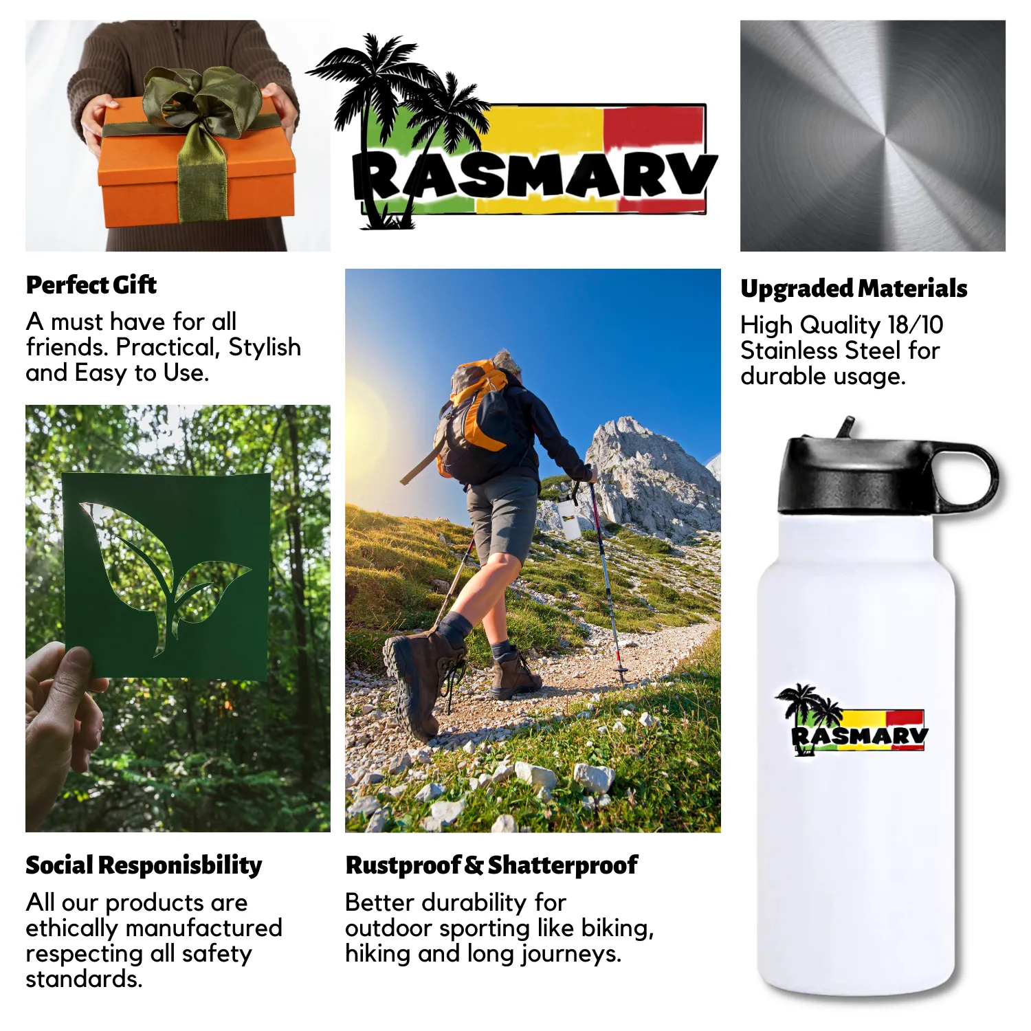 RASMARV  Vacuum-Insulated Stainless Steel Thermo Flask,  32 oz White Graphic
