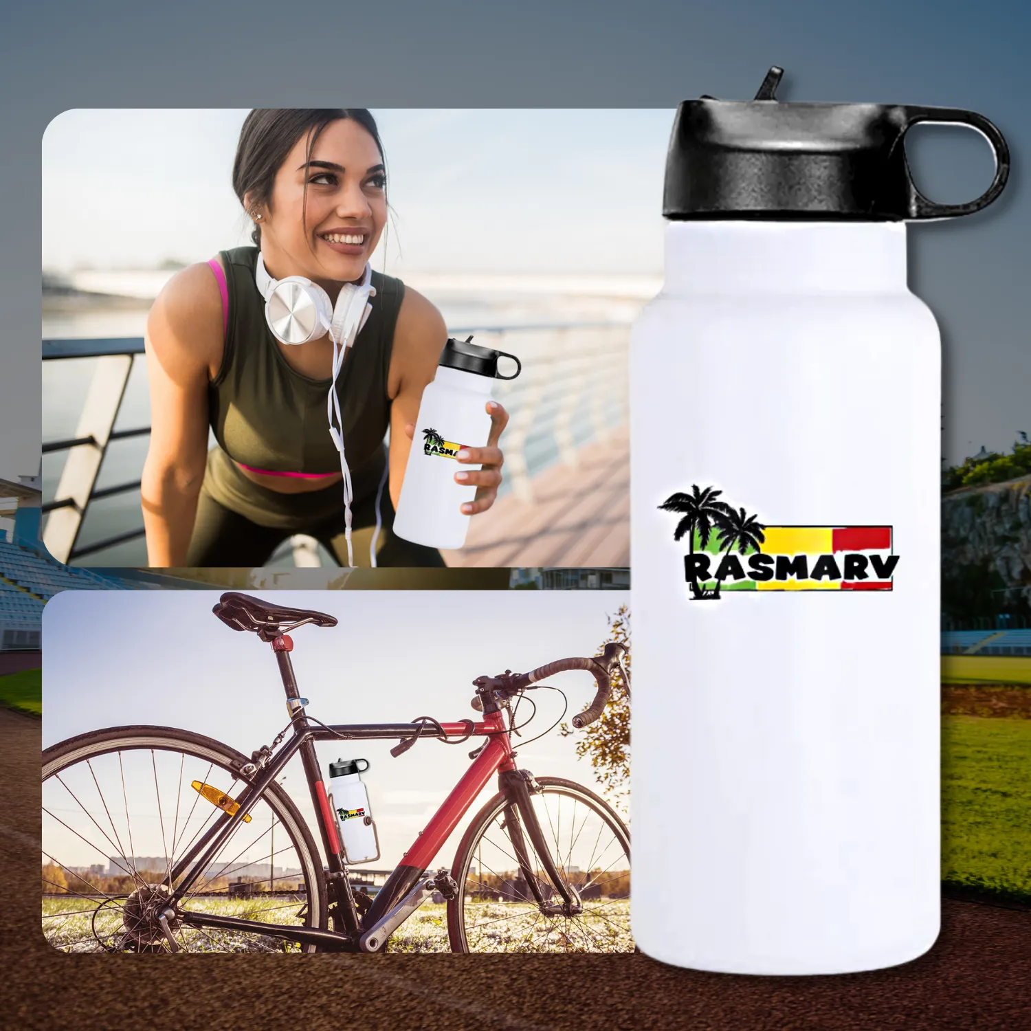 RASMARV  Vacuum-Insulated Stainless Steel Thermo Flask,  32 oz White Graphic