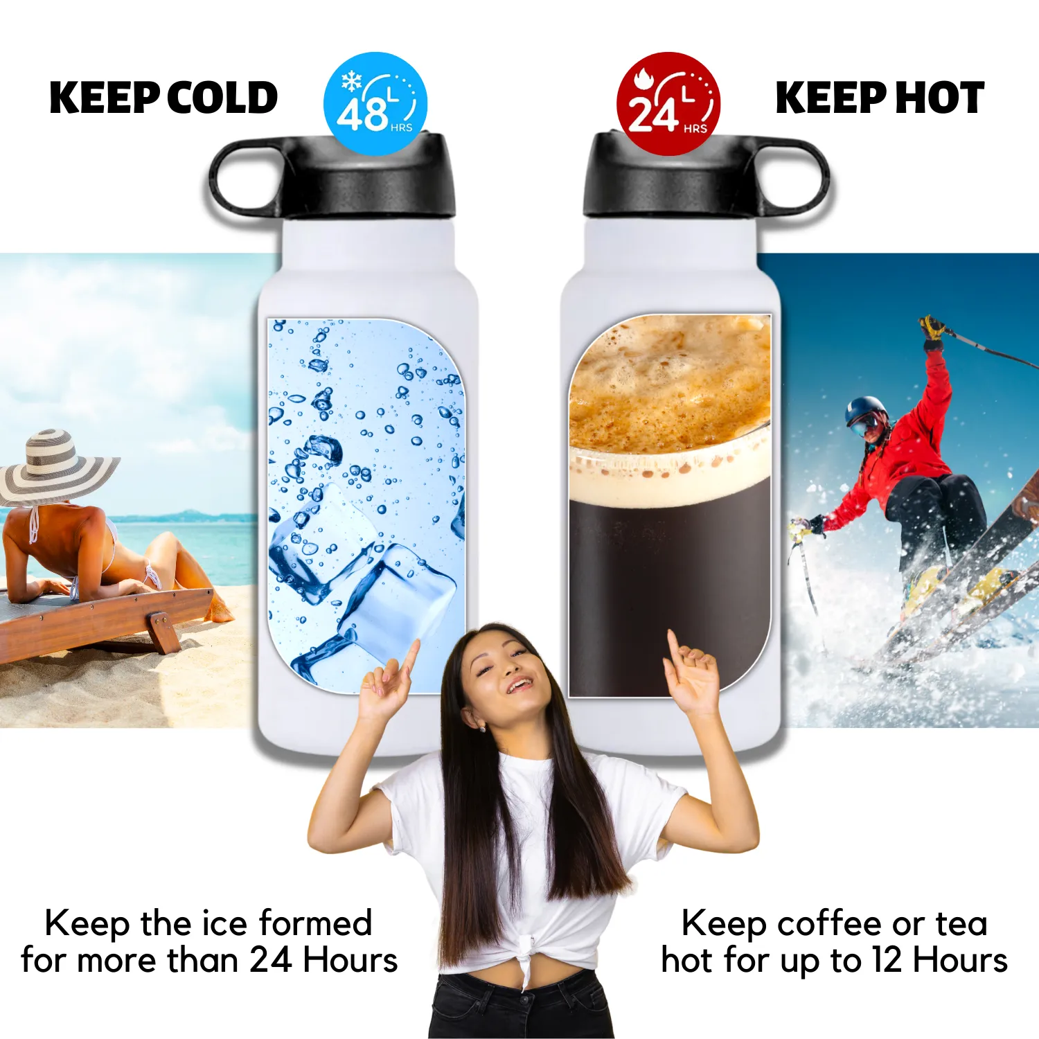 RASMARV  Vacuum-Insulated Stainless Steel Thermo Flask,  32 oz White Graphic