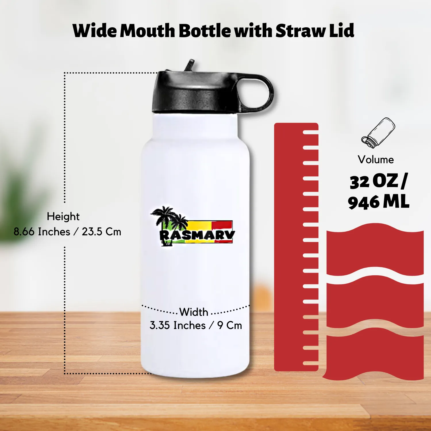 RASMARV  Vacuum-Insulated Stainless Steel Thermo Flask,  32 oz White Graphic