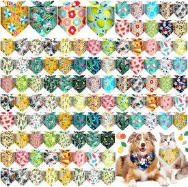 Reginary 120 Packs Dog Bandanas Bulk Dog Scarf Adjustable Holiday Pet Scarf Washable Scarves Triangle Drool Bibs for Cat Pet Costume Supply(Summer Series)