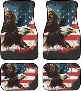 Showudesigns Bald Eagle Floor Mats for Car Accessories Auto Interior Carpet SUV Driver Seat Passenger Seat and Rear Floor Mats Heavy Duty Set of 4 American Flag Patriotic Decor