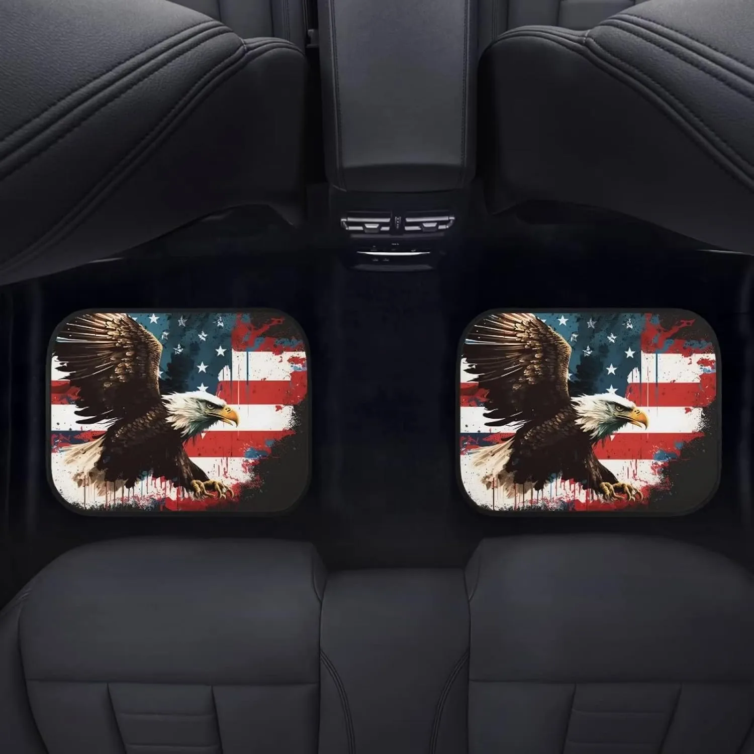 Showudesigns Bald Eagle Floor Mats for Car Accessories Auto Interior Carpet SUV Driver Seat Passenger Seat and Rear Floor Mats Heavy Duty Set of 4 American Flag Patriotic Decor