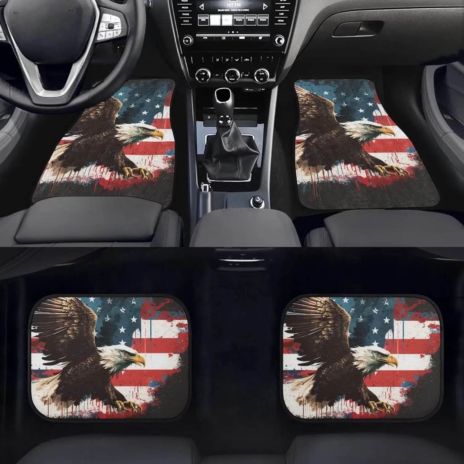 Showudesigns Bald Eagle Floor Mats for Car Accessories Auto Interior Carpet SUV Driver Seat Passenger Seat and Rear Floor Mats Heavy Duty Set of 4 American Flag Patriotic Decor