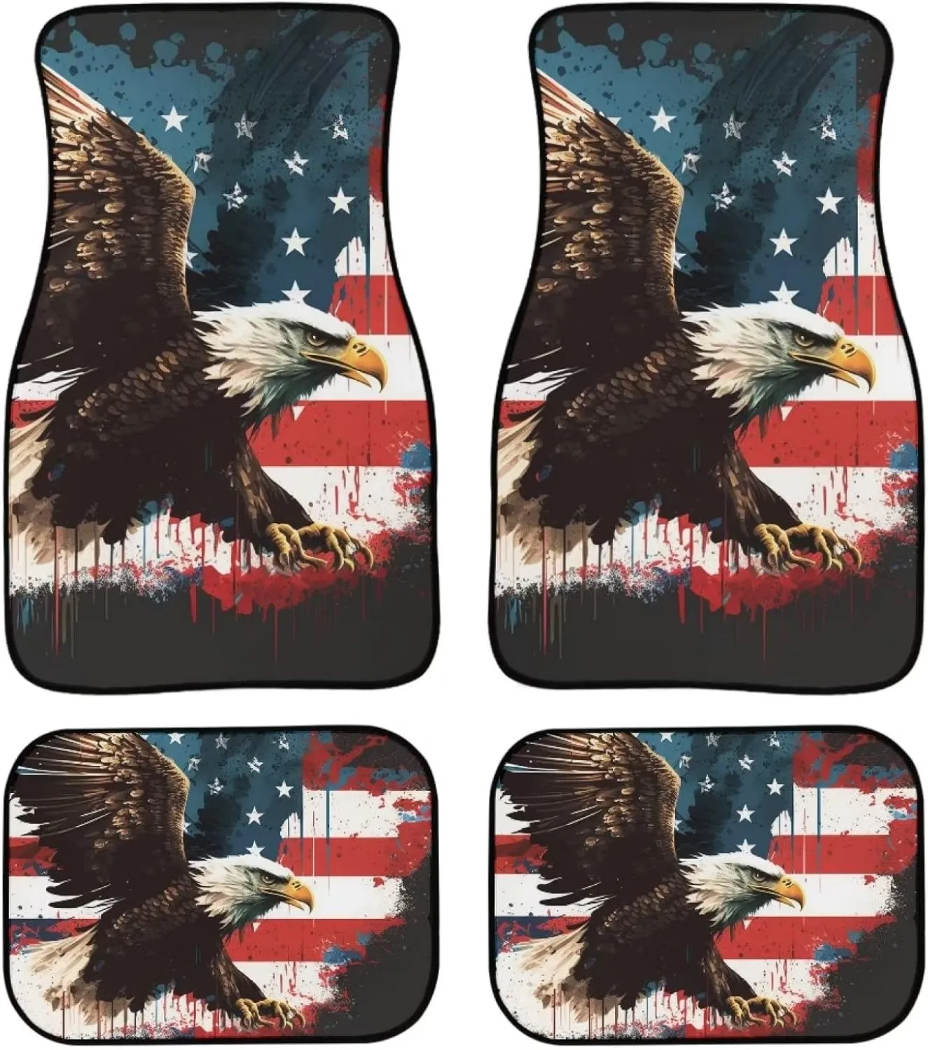 Showudesigns Bald Eagle Floor Mats for Car Accessories Auto Interior Carpet SUV Driver Seat Passenger Seat and Rear Floor Mats Heavy Duty Set of 4 American Flag Patriotic Decor