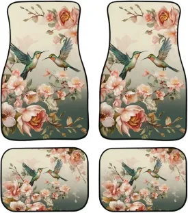 Showudesigns Hummingbird Car Floor Mats Car Accessories Front & Rear Seat Carpet Floor Mats Universal Fit for SUV,Trucks All Weather Non Slip Automobile Mat Vintage Spring Flower Birds