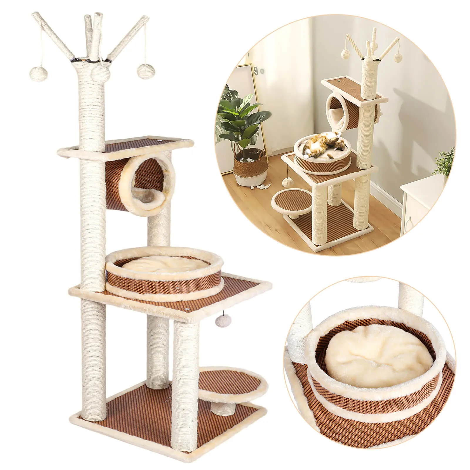 Sisal Rattan Cat Tree Activity Center Play House Rest Condo