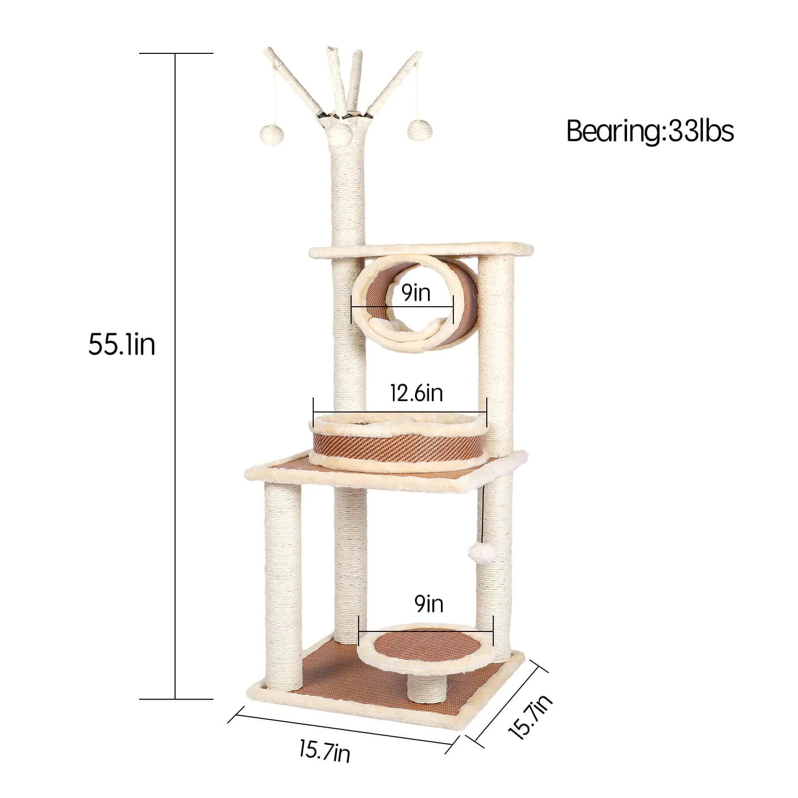 Sisal Rattan Cat Tree Activity Center Play House Rest Condo