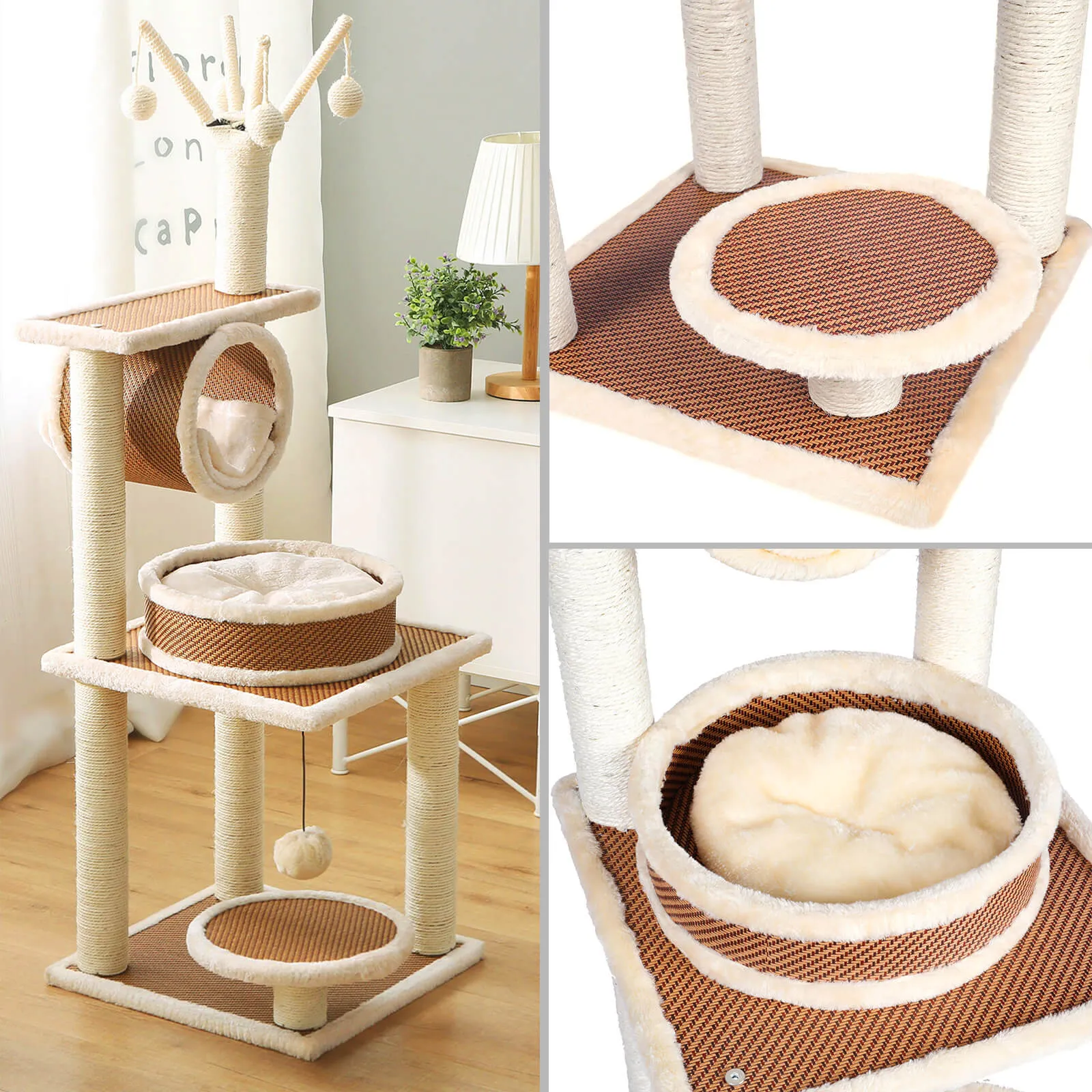 Sisal Rattan Cat Tree Activity Center Play House Rest Condo