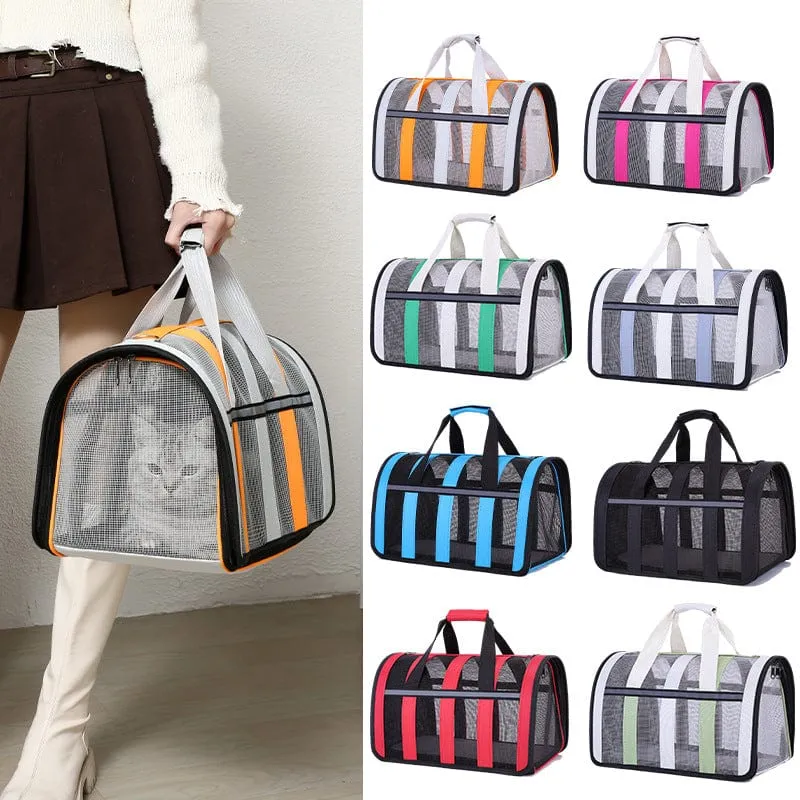 Size L Blue And White Foldable Pet Carrier Bag - Lightweight, Breathable, and Spacious for All Seasons