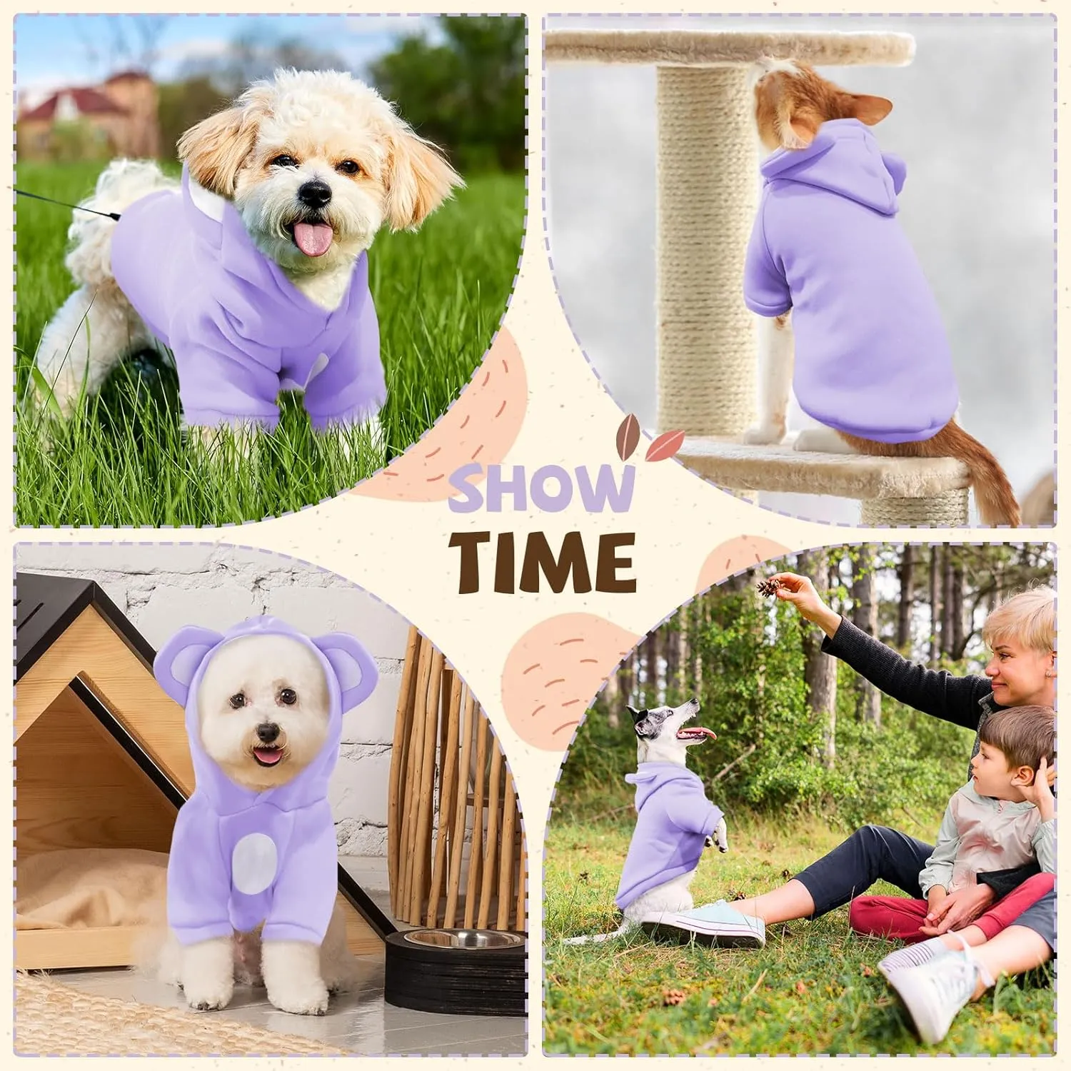 Small Dog Hoodie Soft Warm Fleece Fall Winter Dog Clothes Cute Puppy Sweaters Cat Coat Funny Blank Pullover Doggy Hooded Sweatshirts for Small Dogs Chihuahua Costumes Kitten Outfits(Purple,XS)