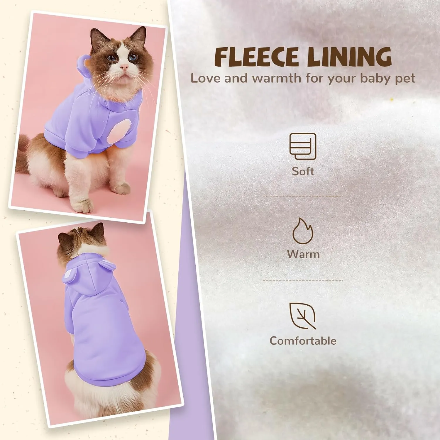 Small Dog Hoodie Soft Warm Fleece Fall Winter Dog Clothes Cute Puppy Sweaters Cat Coat Funny Blank Pullover Doggy Hooded Sweatshirts for Small Dogs Chihuahua Costumes Kitten Outfits(Purple,XS)
