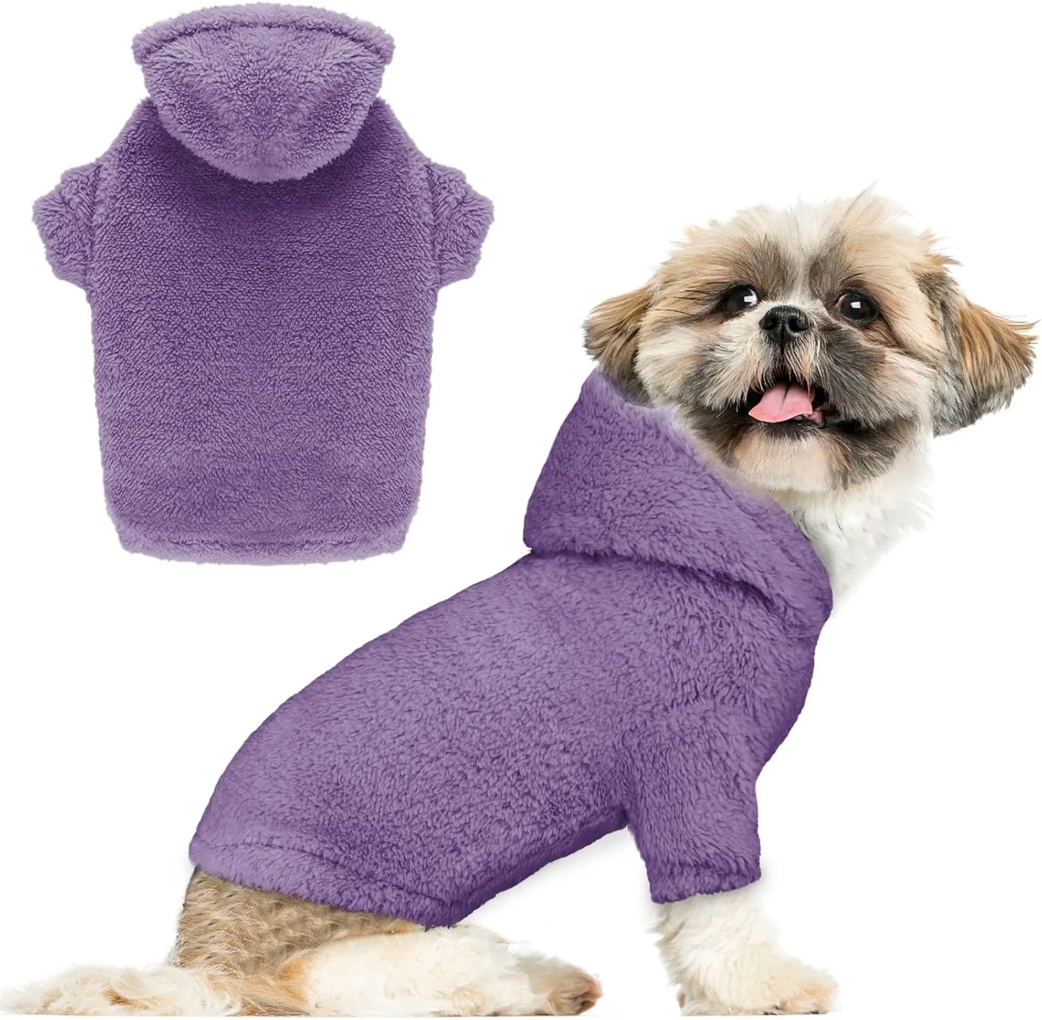 Stpiatue Fuzzy Dog Sweaters for Small Dogs Dog Hoodie Dog Clothes Warm Soft Cozy Dog Coats Hooded Sweatshirt Fleece Small Dog Hoodies Dog Sweater(Purple-XS)