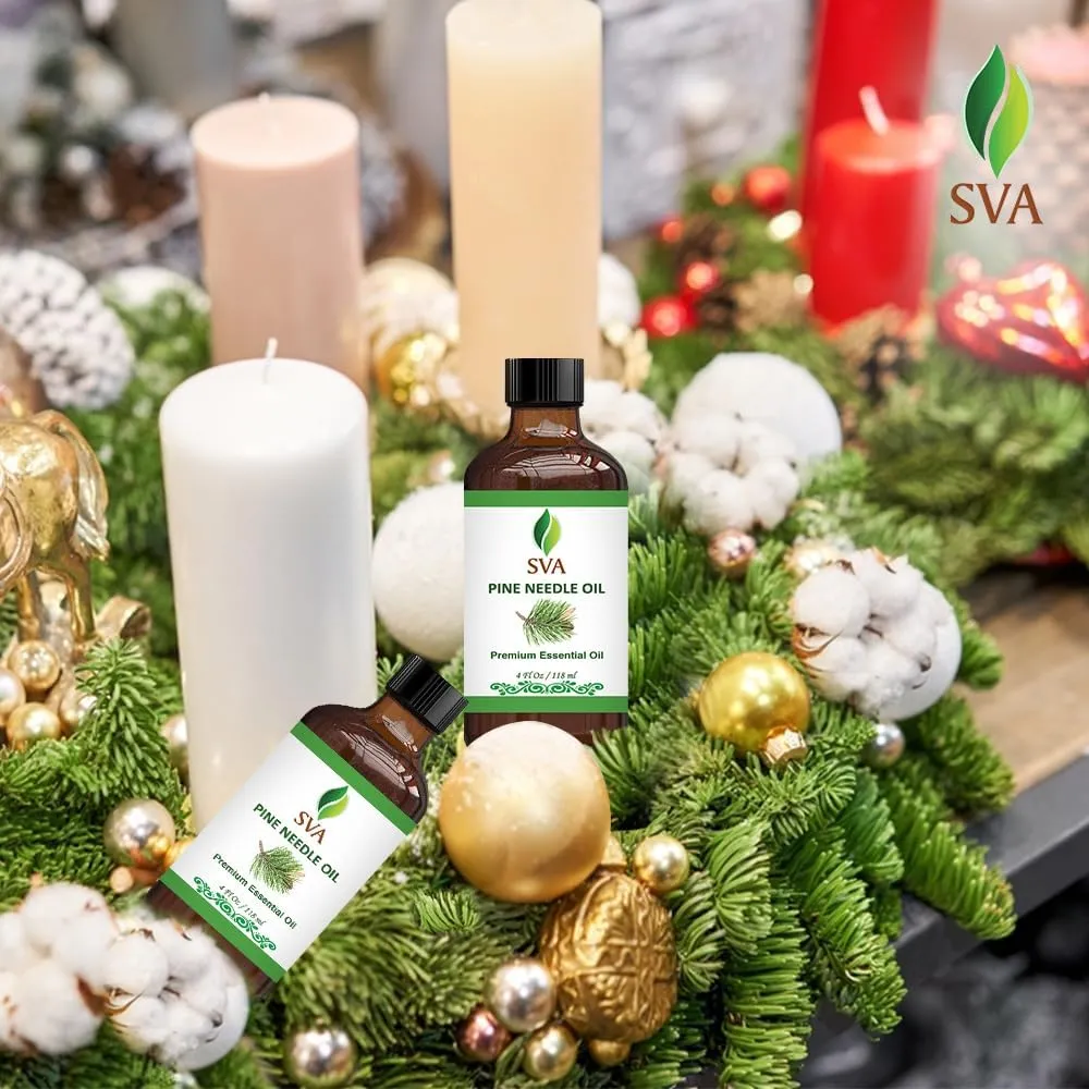 SVA Pine Needle Essential Oil  4 Fl Oz  100% Natural Pine Needle Oil - for Diffuser, Hair Care, Face, Skin Care, Aromatherapy, Scalp and Body Massage, Soap and Candle Making  with Dropper