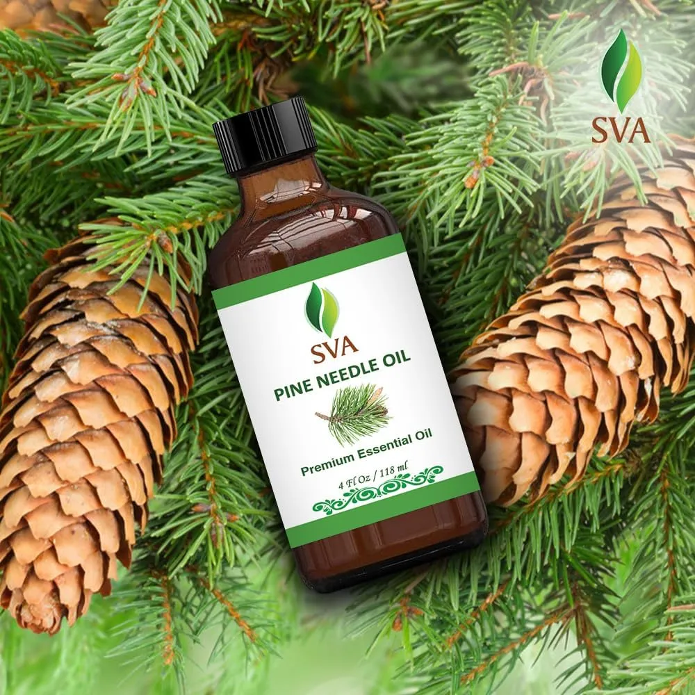 SVA Pine Needle Essential Oil  4 Fl Oz  100% Natural Pine Needle Oil - for Diffuser, Hair Care, Face, Skin Care, Aromatherapy, Scalp and Body Massage, Soap and Candle Making  with Dropper