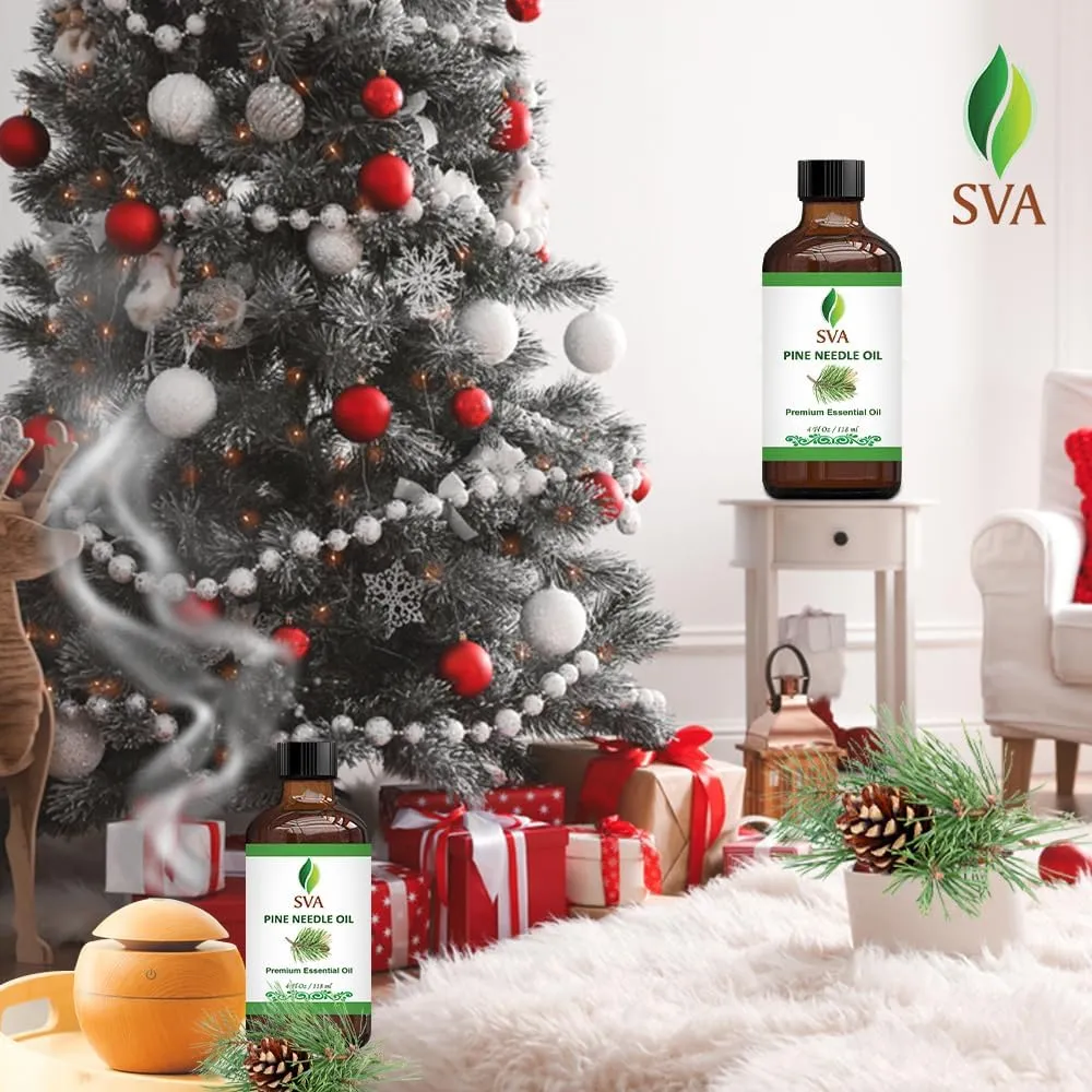 SVA Pine Needle Essential Oil  4 Fl Oz  100% Natural Pine Needle Oil - for Diffuser, Hair Care, Face, Skin Care, Aromatherapy, Scalp and Body Massage, Soap and Candle Making  with Dropper