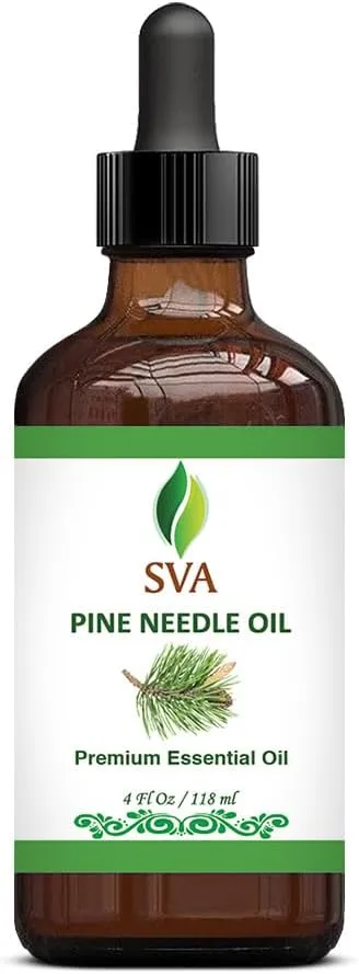SVA Pine Needle Essential Oil  4 Fl Oz  100% Natural Pine Needle Oil - for Diffuser, Hair Care, Face, Skin Care, Aromatherapy, Scalp and Body Massage, Soap and Candle Making  with Dropper