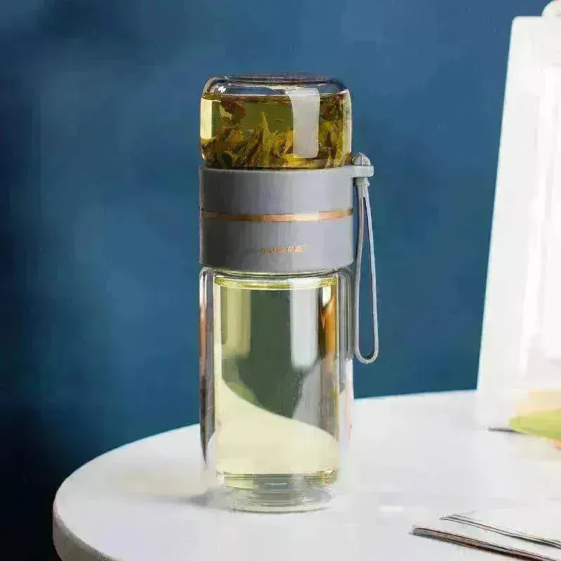 Tea Infuser Filter Separation Double Wall Glass Bottle