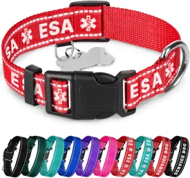 TECEUM Reflective Pet Collar  Red - ESA  M  Basic Nylon Dog Collar  Quick Release Buckle  Fits Small, Medium and Large Dogs, Puppies, Cats  ESA & Service Dog Options