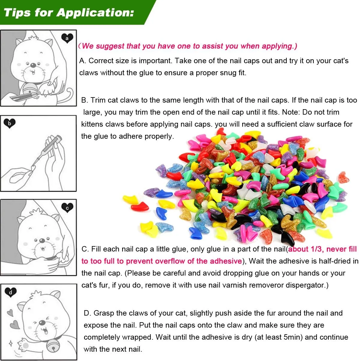 VICTHY 100pcs (10 Colors) Cat Nail Caps, Cat Claw Caps Cat Nail Covers with Adhesive Glue and Applicators (S)