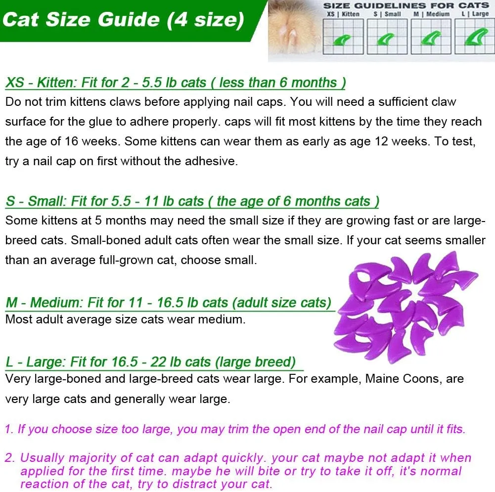 VICTHY 100pcs (10 Colors) Cat Nail Caps, Cat Claw Caps Cat Nail Covers with Adhesive Glue and Applicators (S)