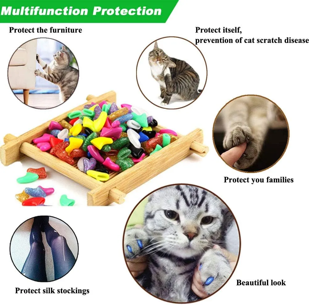 VICTHY 100pcs (10 Colors) Cat Nail Caps, Cat Claw Caps Cat Nail Covers with Adhesive Glue and Applicators (S)
