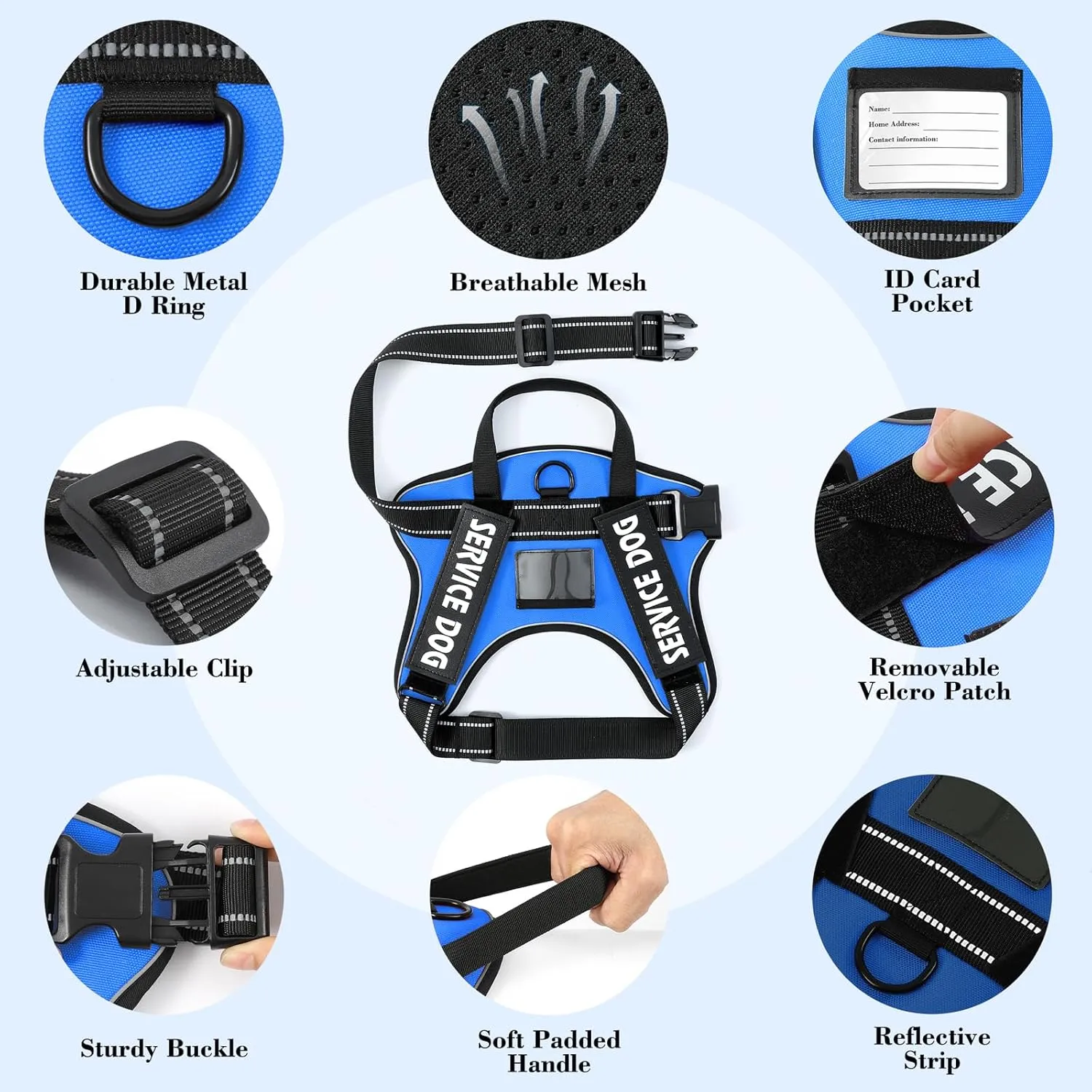 voopet Dog Harness Small Sized   ID Card Pocket   7 Patches, No Pull Adjustable Pet Dog Vest 3M Reflective Breathable Dog Harness with Soft Padded Handle for Training, Walking, Easy Control