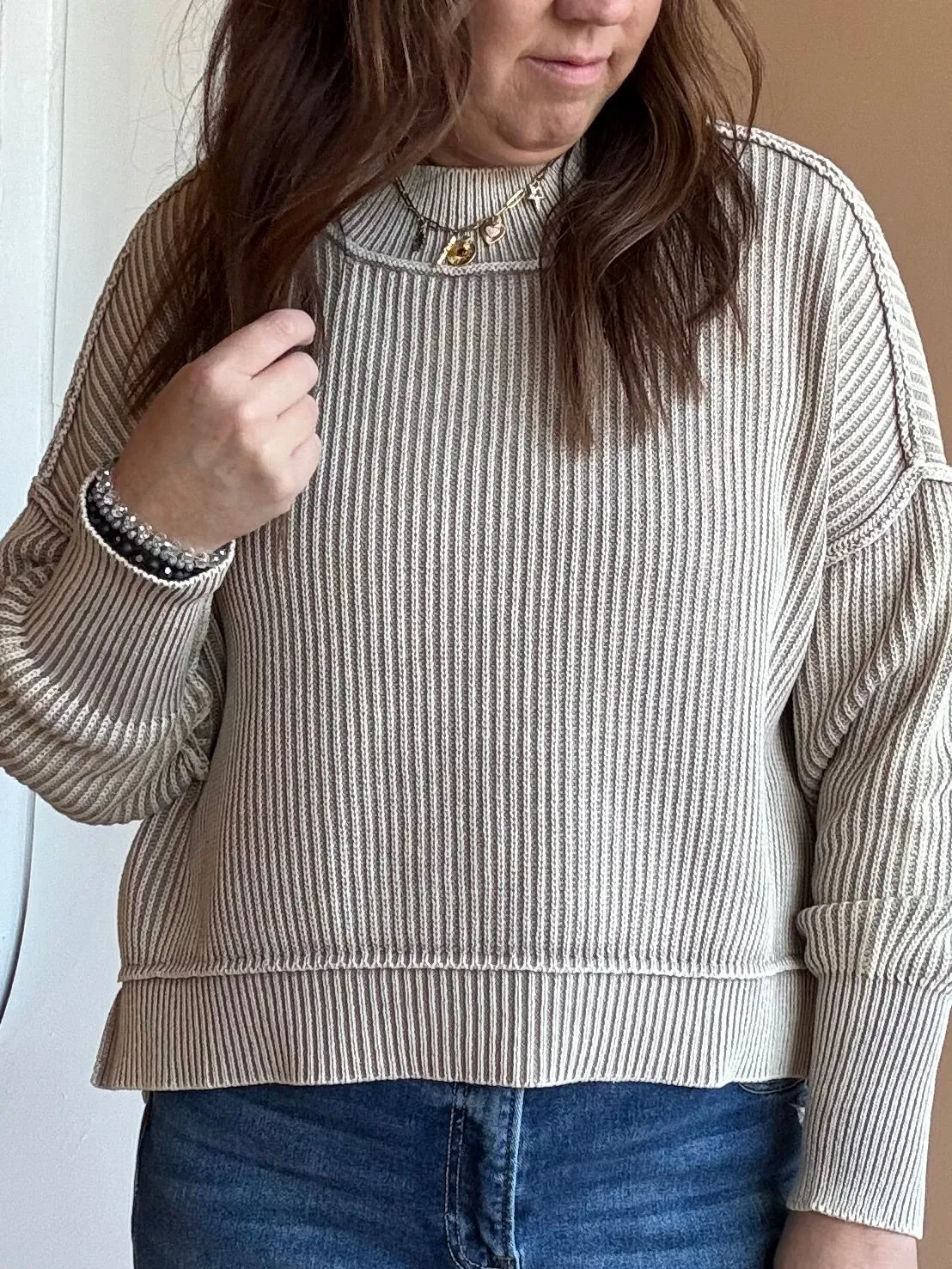 Washed Side Slit Oversized Cropped Sweater