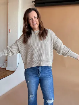 Washed Side Slit Oversized Cropped Sweater