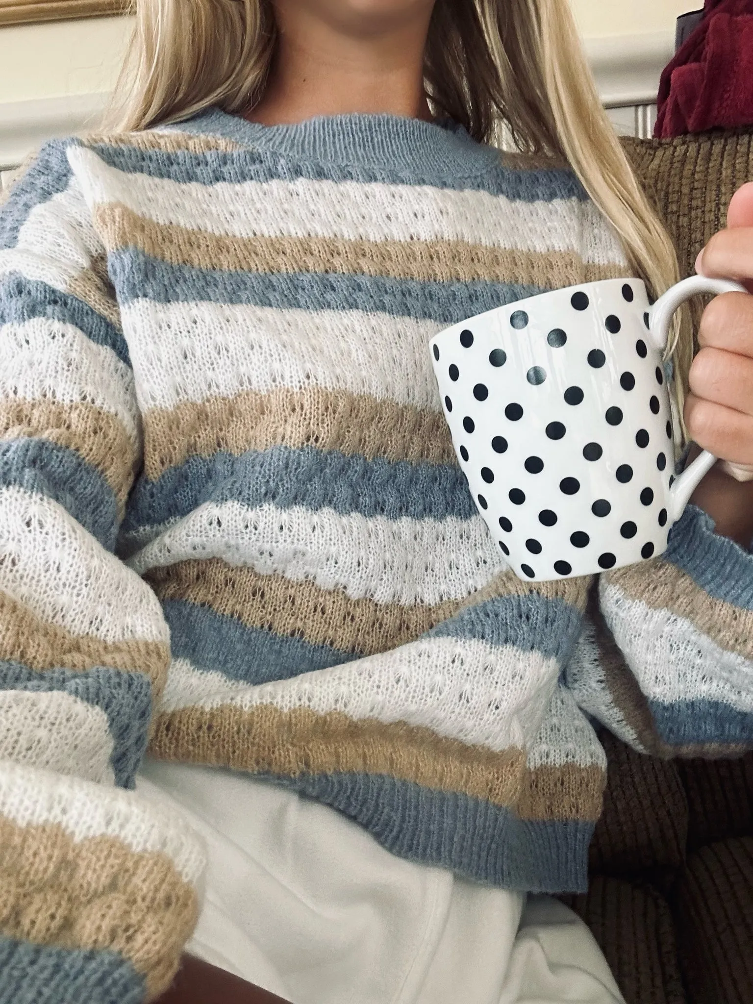 Women's Comfortable Striped Knitted Jumper with Patterned Style | Ideal for Autumn/Winter
