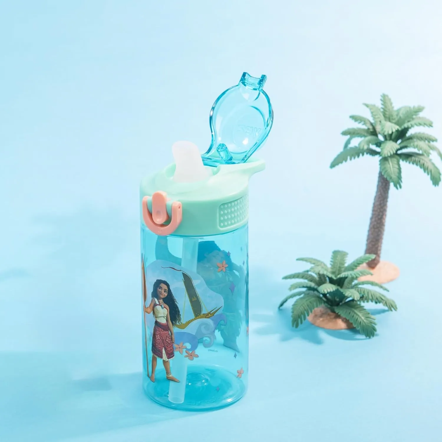 Zak Designs Disney Moana Sage Kids Water Bottle For School or Travel, 16oz Durable Plastic Water Bottle With Straw, Handle, and Leak-Proof, Pop-Up Spout Cover (Moana, Maui)