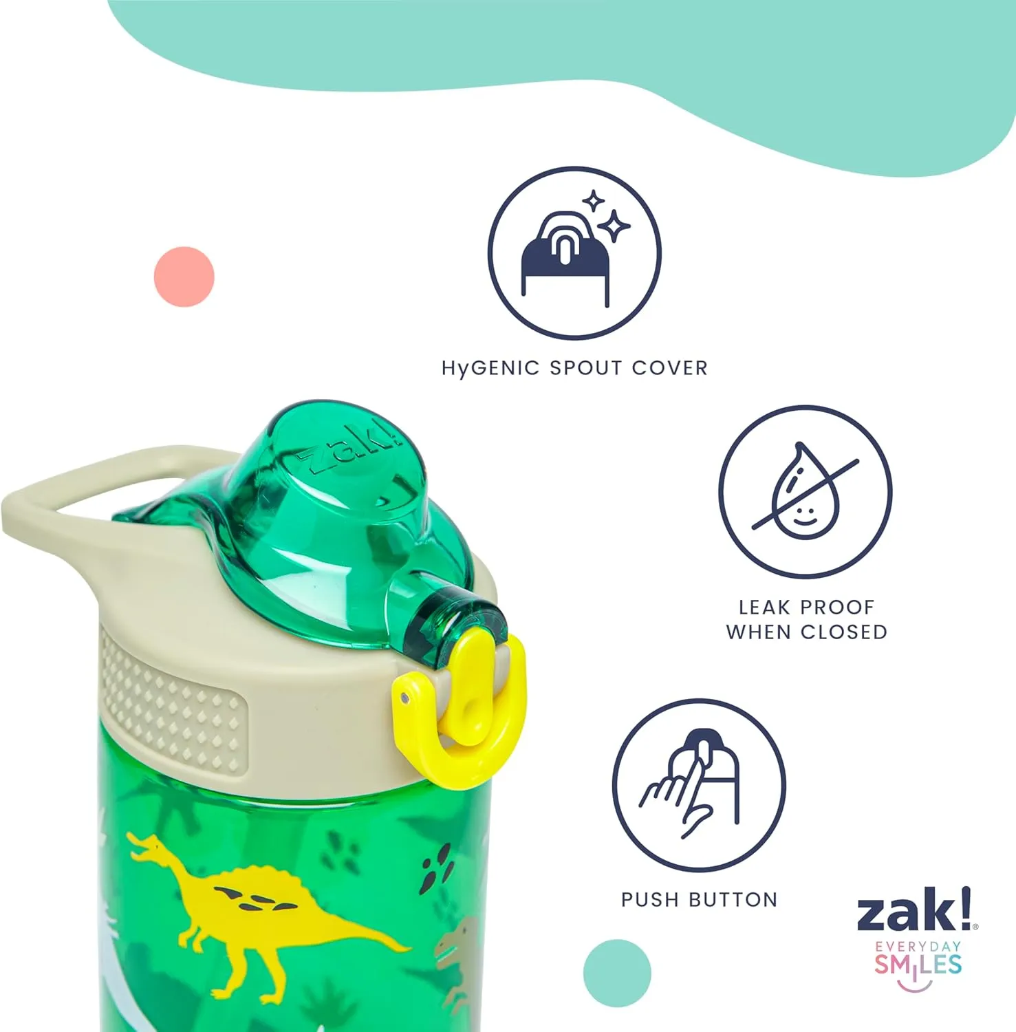 Zak Designs Disney Moana Sage Kids Water Bottle For School or Travel, 16oz Durable Plastic Water Bottle With Straw, Handle, and Leak-Proof, Pop-Up Spout Cover (Moana, Maui)