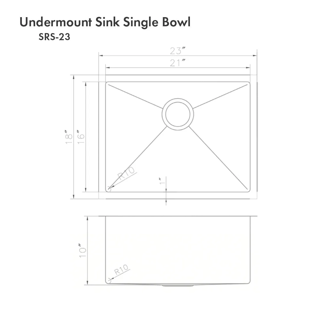 ZLINE Meribel 23 in. Undermount Single Bowl Stainless Steel Kitchen Sink with Bottom Grid (SRS-23)